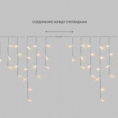 Гирлянда светодиодная "Айсикл" (бахрома) 2.4х0.6м 88LED тепл. бел. 7Вт 230В IP65 провод прозр. (нужен шнур питания 303-500-1) Neon-Night 255-056 фото 9