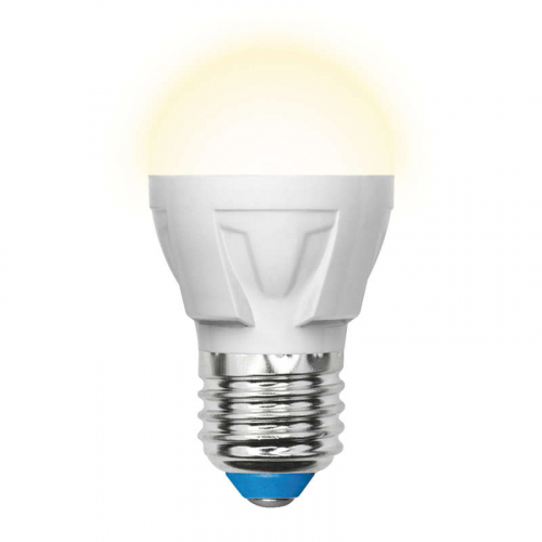 Лампа светодиодная LED-G45 7W/WW/E27/FR PLP01WH Яркая 7Вт шар матовая 3000К тепл. бел. E27 (упак. картон) Uniel UL-00002420
