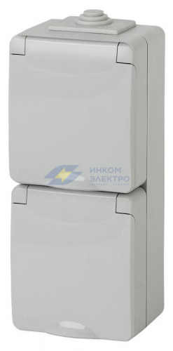 Розетка 2-м ОП Эра Эксперт 11-2607-03 16А IP65 верт. 250В 2х2P+E сер. Эра Б0036002
