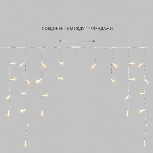 Гирлянда светодиодная "Айсикл" (бахрома) 2.4х0.6м 76LED тепл. бел. 7Вт 230В IP65 провод бел. Neon-Night 255-037-6 фото 8