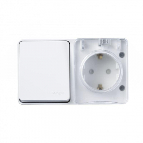Блок ОП AtlasDesign PROFI IP54 (розетка 1-м 16А заземл. защ. шторки + 1-кл. выключатель 10А) бел. SE ATN540170 фото 5