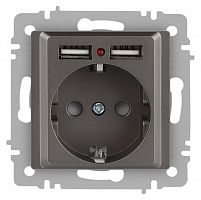 Розетка 1-м СП Accent 6-410-09 16А IP20 250В P+E Schuko + 2хUSB защ. шторки титан Intro Б0063711