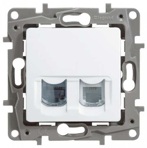 Розетка компьютерная + телефонная 2-м СП Etika RJ45 + RJ11 кат.5E UTP механизм бел. IEK 672252 фото 4