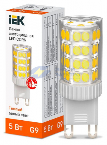 Лампа светодиодная CORN 5Вт капсула 3000К G9 230В керамика IEK LLE-CORN-5-230-30-G9