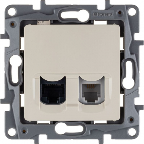 Розетка компьютерная + телефонная 2-м СП Etika RJ45 + RJ11 кат.5E UTP механизм сл. кость IEK 672352 фото 2