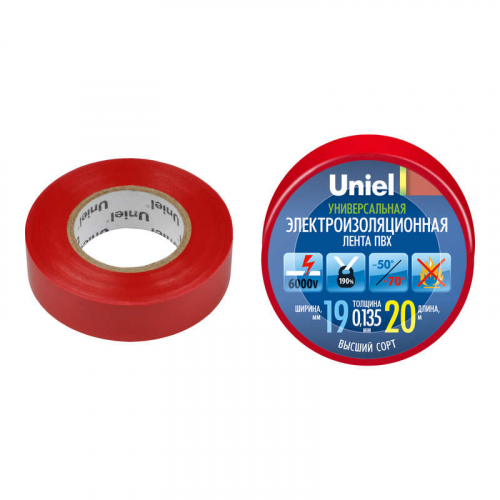 Лента изоляционная 0.135х19мм 20м UIT-135P 20/19/01 RED красн. Uniel 04479