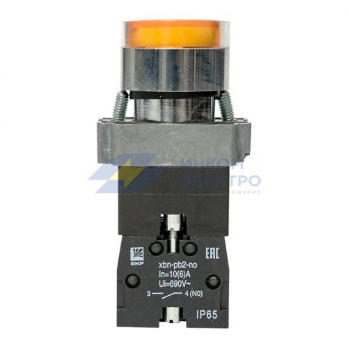 Кнопка BA51 с подстветкой 230В желт. NO IP65 PROxima EKF xb2-bw51-230-65 фото 4