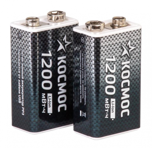 Аккумулятор крона Li-ion 9В 1200мВт.ч (блист.1шт) КОСМОС KOCLi9V1200mAh1BL фото 3