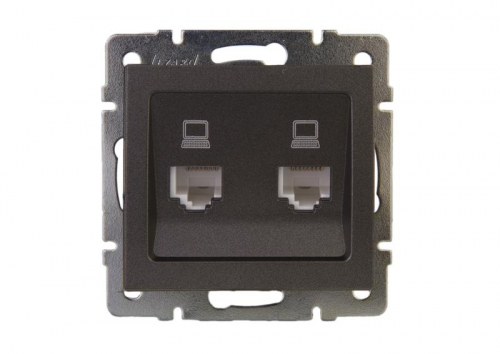 Розетка компьютерная 2-м Rain RJ45 механизм матов. черн. графит LEZARD 703-4188-141